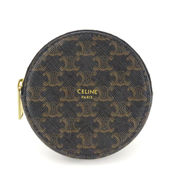 CELINE Wallet/Coin Case Triomphe 10D222BQ3.38NO Leather Black Brown Round Women' - Picture 1 of 10